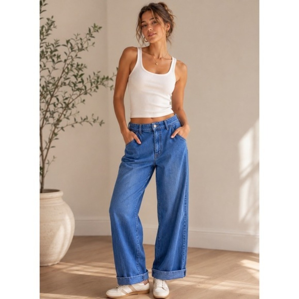 Closed Wide Leg Cuffed Jeans Size 27 High Rise Blue Denim Trouser